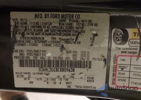 2012 Lincoln Mkz from USA, damaged, VIN 3LNHL2GC8CR809638